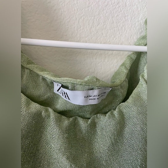 Zara lime green sequin off the shoulder ruffle blouse - Picture 3 of 4